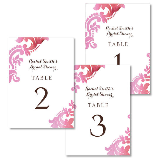 Pink Watercolor Damask Table Number Cards